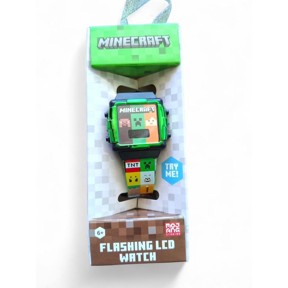 Minecraft Kids Flashing LCD Watch Green Digital Light Up Boy Girl MIN4265WM